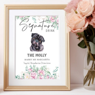 Poster Placa de bebida característica do cão Pug