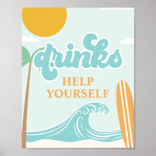 Poster Placa de bebida Surf's Up para aniversário na prai