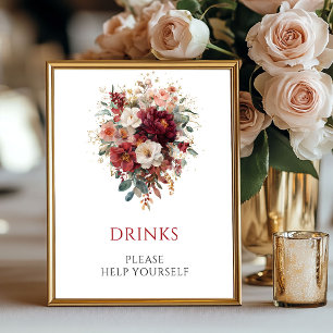 Poster Placa de Bebidas Boho Burgundy Terracota para Casa