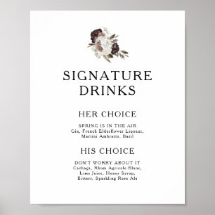 Poster Placa de Bebidas com Assinatura Floral Boho Borgon