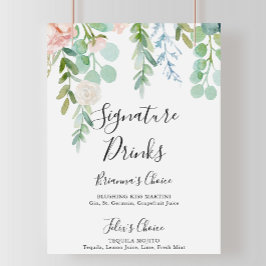 Poster Placa de Bebidas com Assinatura Floral Tropical Co