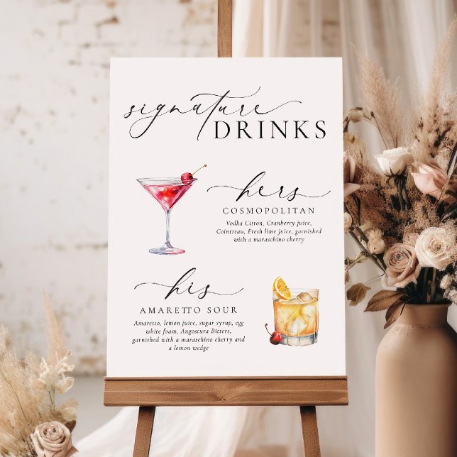 Poster Placa de Bebidas com Assinatura Minimalista Modern (Criador carregado)