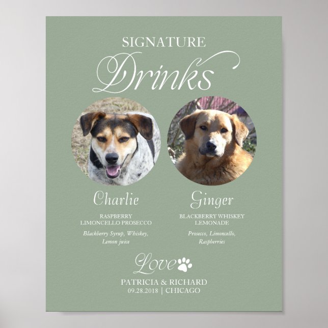 Poster Placa de Bebidas com Foto e Assinatura de Casament (Frente)