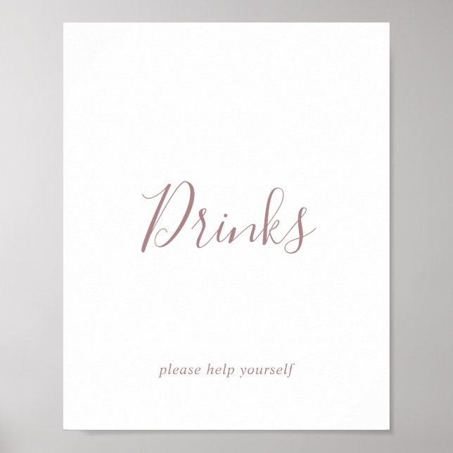 Poster Placa de Bebidas em Dourado Rosado Minimalista (Frente)