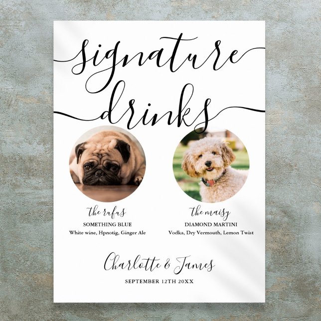 Poster Placa de Bebidas Personalizadas para Casamento de  (Pet Dog Wedding Signature Drinks Sign)