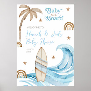 Poster Placa de Bem-Vindo para Chá de Bebê Menino Azul Be
