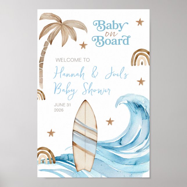 Poster Placa de Bem-Vindo para Chá de Bebê Menino Azul Be (Frente)