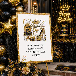 Poster Placa de Boas-vindas à Rainha do Aniversário Preta