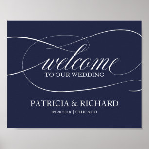 Poster Placa de Boas-Vindas ao Nosso Casamento Azul Marin