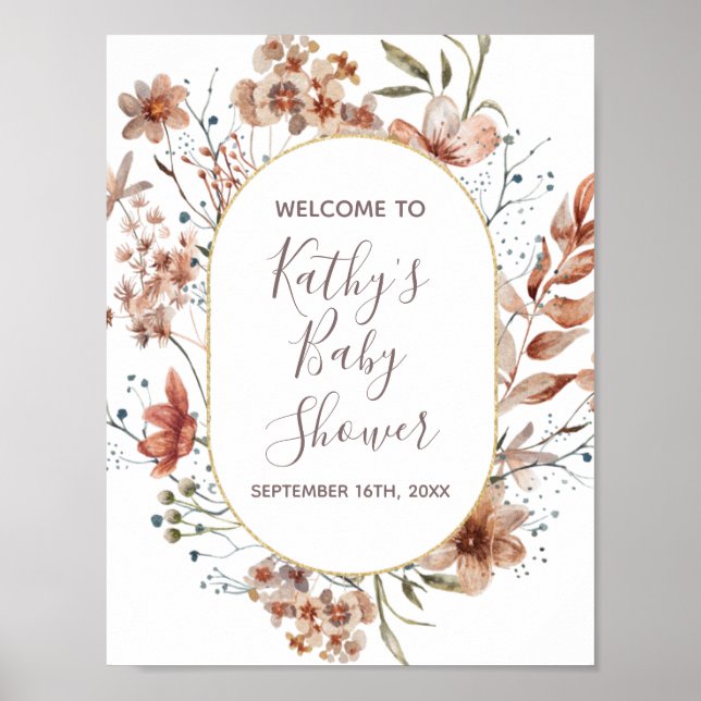 Poster Placa de Boas-Vindas Aquarela de Flores Silvestres (Frente)