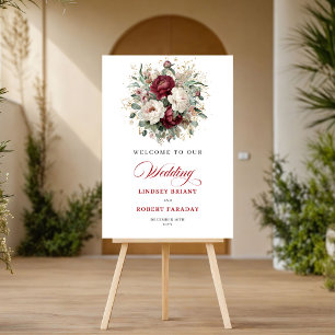 Poster Placa de Boas-Vindas Artística Boho Burgundy Flora