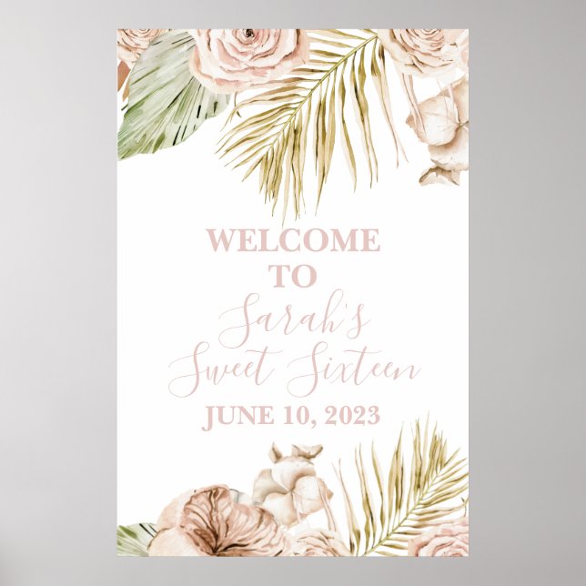 Poster Placa de Boas-Vindas Boho Sweet 16 (Frente)