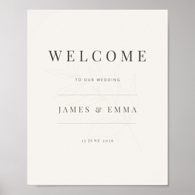 Poster Placa de Boas-Vindas Botânica Minimalista | Branco (Frente)