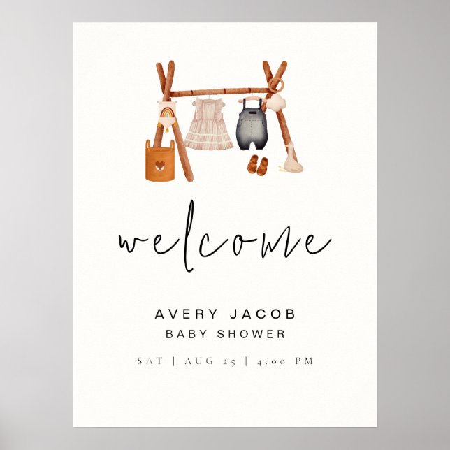 Poster Placa de Boas-Vindas | Chá de Bebê de Roupas Boho  (Frente)