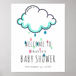 Poster Placa de Boas-Vindas Chuva de Bênçãos Bebê Nuvem d