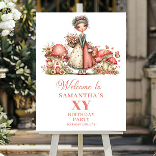 Poster Placa de Boas-Vindas Cogumelo Rosa de Aniversário