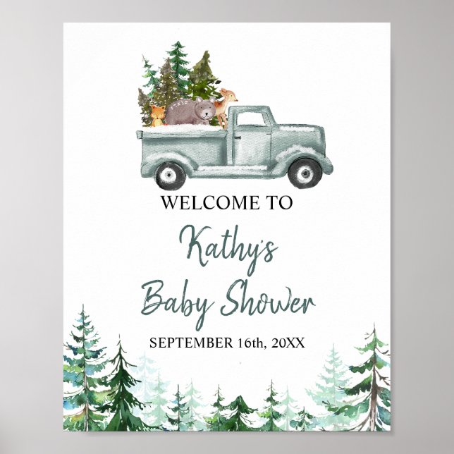 Poster Placa de Boas-Vindas com Animais da Floresta e Pin (Frente)