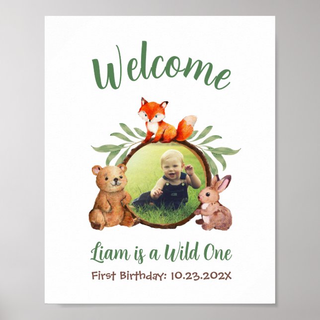 Poster Placa de Boas-Vindas com Animais Fofos da Floresta (Frente)