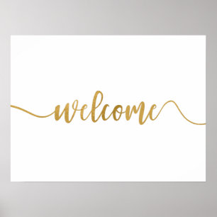 Poster Placa de Boas-Vindas com Caligrafia Dourada Simple