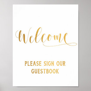 Poster Placa de Boas-Vindas com Caligrafia Dourada Simple
