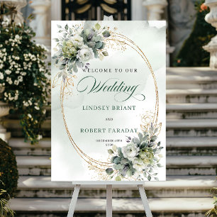Poster Placa de Boas-Vindas com Rosas Brancas Românticas
