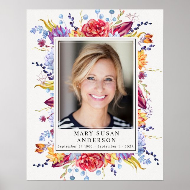 Poster Placa de Boas-Vindas com Suculentas e Foto em Memó (Frente)