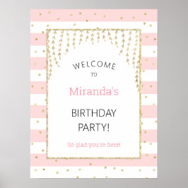 Poster Placa de Boas-Vindas Confete Dourado Rosa