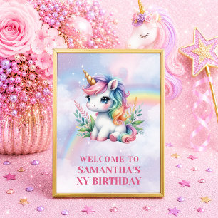 Poster Placa de Boas-Vindas Cores Pastel Menina Unicórnio