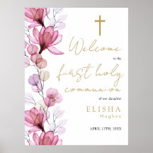 Placa de boas-vindas da primeira comunhão floral r