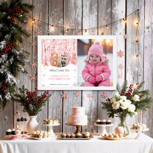 Poster Placa de Boas-Vindas da Primeira Foto Rosa Winter 