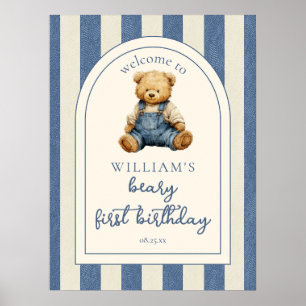 Poster Placa de Boas-Vindas de 1º Aniversário do Urso de