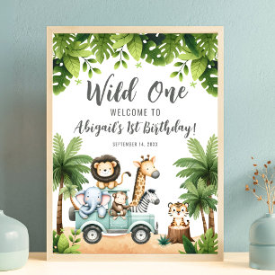 Poster Placa de Boas-Vindas de 1º Aniversário Safari Jung