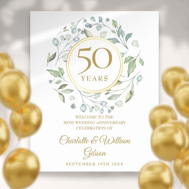 Poster Placa de Boas-Vindas de 50º Aniversário Laurel Gre (Laurel Greenery 50th Anniversary Welcome Sign)