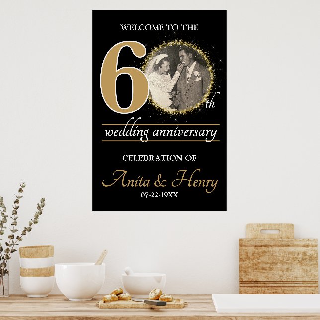 Poster placa de boas-vindas de aniversário de 60 anos ou  (Cozinha)