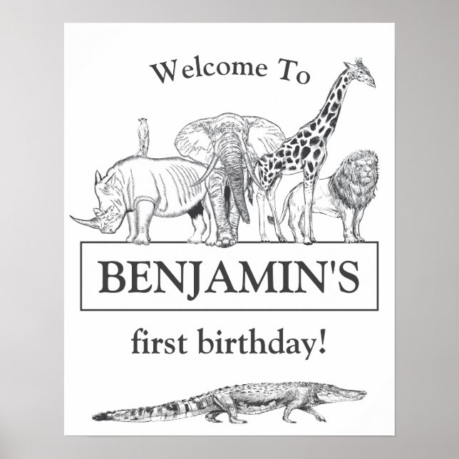 Poster Placa de Boas-Vindas de Aniversário de Animais do  (Frente)