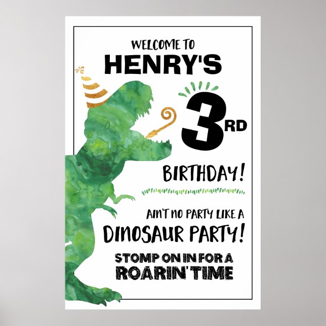 Poster Placa de Boas-Vindas de Aniversário de Dinossauro (Frente)