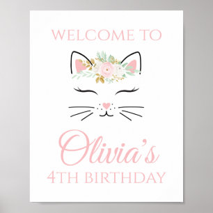 Poster Placa de Boas-Vindas de Aniversário de Gatinho com