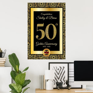 Poster placa de boas-vindas de aniversário de ouro 50º