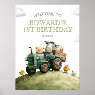 Poster Placa de Boas-Vindas de Aniversário de Trator de A