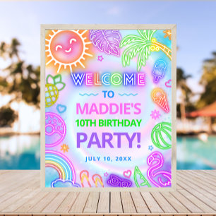 Poster Placa de Boas-Vindas de Aniversário Neon Glow Pool
