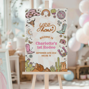 Poster Placa de Boas-Vindas de Aniversário Retro Girl 1º