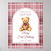 Placa de Boas-Vindas de Aniversário Urso de Pelúci