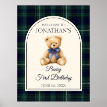 Placa de Boas-Vindas de Aniversário Urso de Pelúci