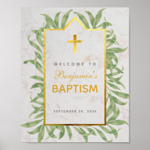 Poster Placa de Boas-Vindas de Batismo com Mármore Verde 