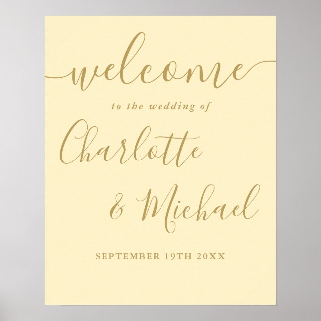 Poster Placa de Boas-Vindas de Casamento Amarelo Botão-de (Frente)