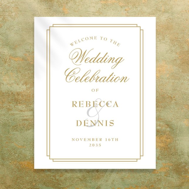 Poster Placa de Boas-Vindas de Casamento Art Déco em Dour (Elegant Gold Art Deco Wedding Welcome Sign)