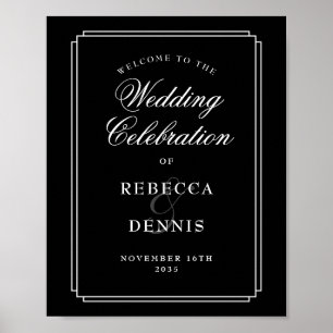 Poster Placa de Boas-Vindas de Casamento Art Déco Preto e