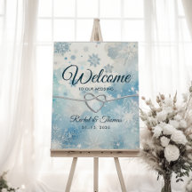 Placa de Boas-Vindas de Casamento Azul de Inverno 
