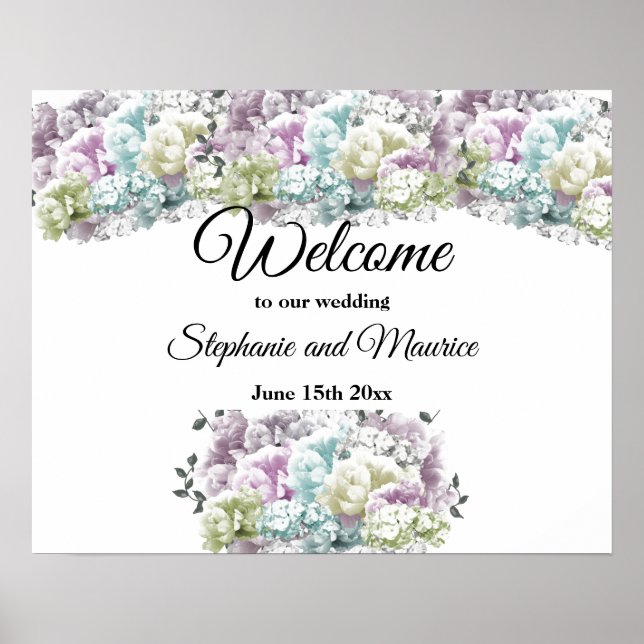 Poster Placa de Boas-Vindas de Casamento Buquê Floral Var (Frente)
