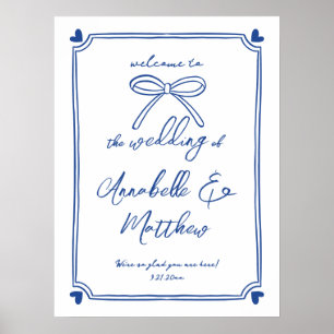 Poster Placa de Boas-Vindas de Casamento Caprichosa Azul 